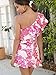 Floerns Women's 2 Piece Outfit One Shoulder Crop Top with Ruffle Trim Skirt Set Pink Print M