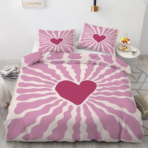 Housse de couette 160x200 Lignes d'Amour avec 2 taies d'oreiller