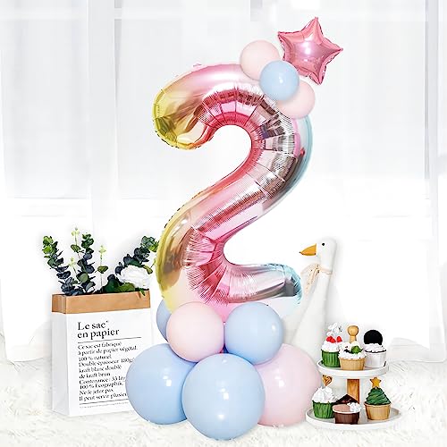 Image of 40 Inch Giant Rainbow Number 2 Balloons, Birthday Balloons, Helium Mylar Foil Big Number Balloons for Birthday Party Decorations, Kids' Birthday Anniversary Party Baby Shower Unicorn Parties