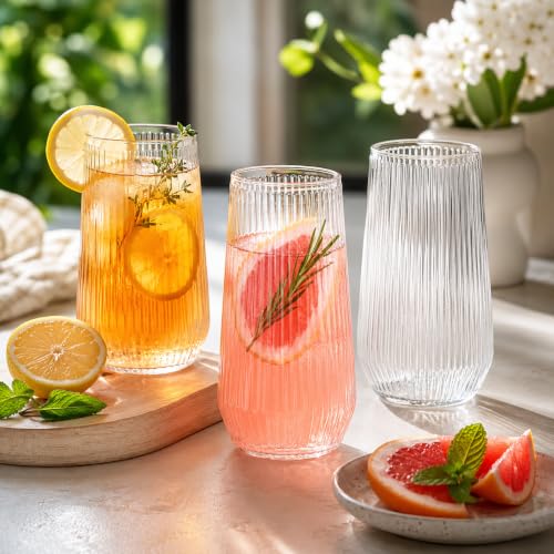 Image of 48 Pack Disposable Wine Glasses, 24 Stemless 9oz Champagne Flutes & 24 12oz Cocktail Cups - Ribbed Reusable BPA-Free Shatterproof Unbreakable Recyclable Plastic for Wedding Birthday Party Bar (Clear)