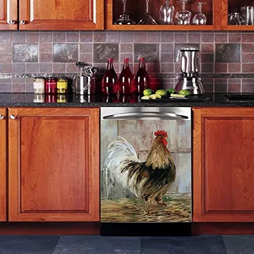 Farm Rooster Magnet Dishwasher Cover, Country Chicken Decor Refrigerator Magnets Decorative Sticker, Funny Animal Fridge Magnetic Kitchen Decal Vinyl Panel Decoration, 23 Inwx26 Inh #TOP1