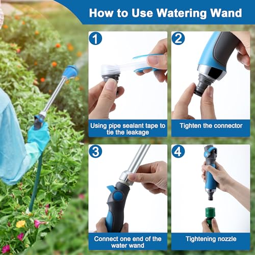 Saillong 18" Watering Wand for Garden Hose Heavy Duty, Metal Garden Hose Wand Sprayer with Thumb Control & 8 Spray Patterns, Hose Nozzle Wand for Lawn Plants Hanging Baskets, Pipe Tape Included - Image 6