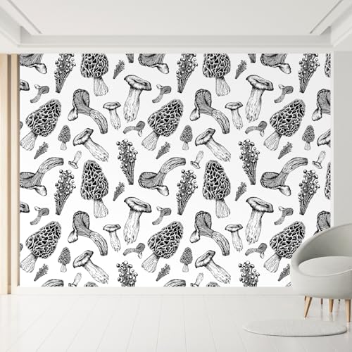 MUDECOR Wall Mural Black and White Mushroom Fungi Pattern for
