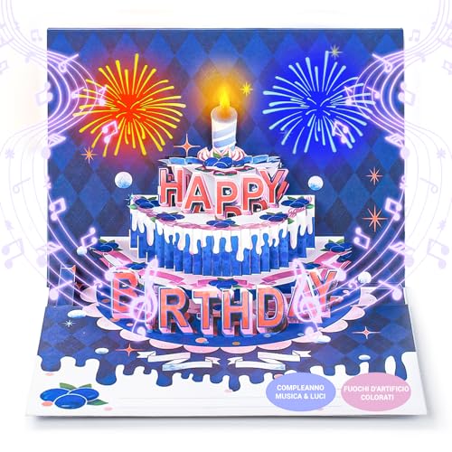 Mockdy Biglietto Auguri Compleanno con Effetto Musicale 3D, Biglietti di Compleanno Divertenti Per Regalo Amica, Biglietto Auguri Per Scrivere Tanti Auguri, Regalo Collega Donna&Uomo - con Busta