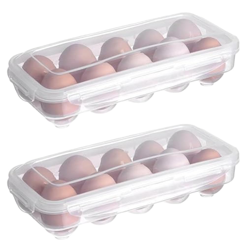 Imooreshine 2 Pack Egg Storage Container for Refrigerator, Transparent Stackable Egg Holder with Lid, 10-Capacity Kitchen Organizer Tray for Fridge and Travel