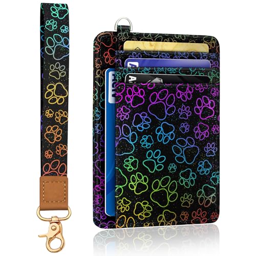 Image of Yonlevres Dog Paw Credit Card Holder Slim RFID Wallet Women Wristlet Small | Front Pocket, Handy, RFID Blocking, Woman Girls Ladies Gifts, D-ring for Keychain,Thin Mini Card Case, ID Window, PU Leather