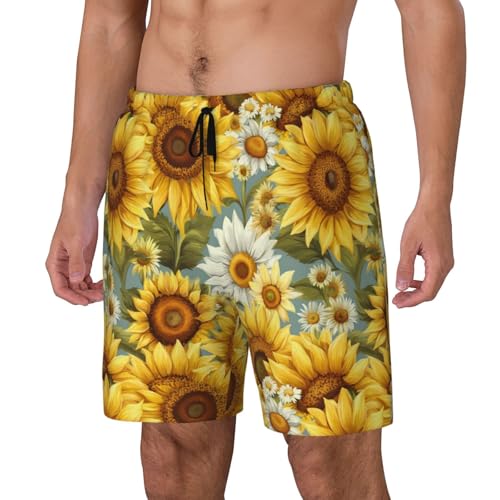 Sunflowers Chamomile Print Men Stylish Functionality Swim Trunks Breathable Beach Shorts Surfing Gym Fishing2