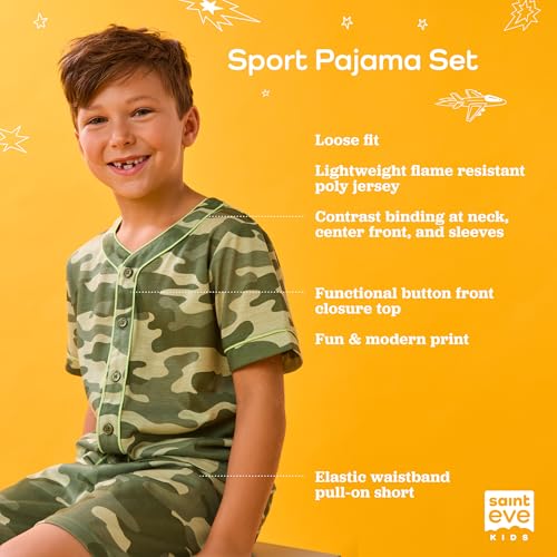 Saint Eve Kids Boys Pajamas, 2 Piece PJ Set Button Down Sport Jersey with Shorts4