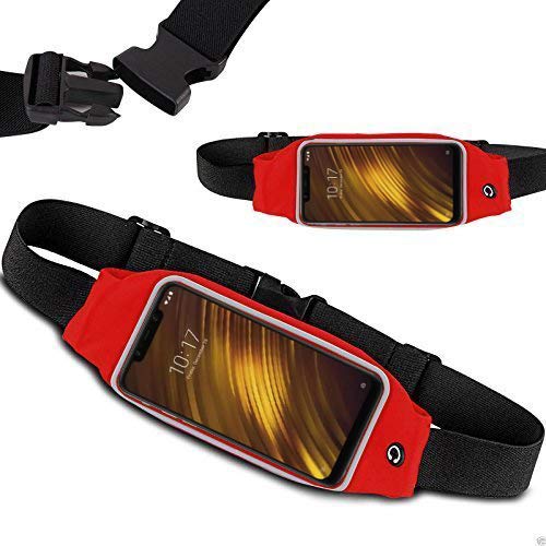 Xiaomi Pocophone F1 Waist Band - For Exercise Running Jogging Cycling Gym Sport And More Waist Band Phone Holder Belt Pouch For Xiaomi Pocophone F1 (RED)