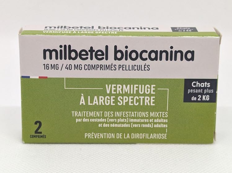 BIOCANINA Milbetel para gatos de más de 2 kg, 2 tabletas antiparasitarias