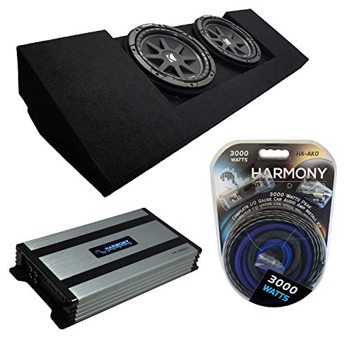 Compatible with 2015-UP Chevy Colorado Crew Cab Truck Dual 10" Kicker Bundle 43C104 Sub Box & Harmony HA-A800.1