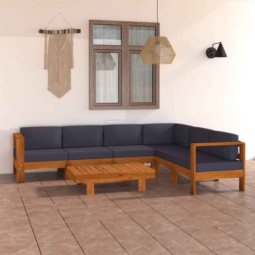 7-częściowy zestaw mebli ogrodowych, lite drewno akacjowe z wykończeniem olejowym, ciemnoszara, na taras, balkon, do ogrodu, wytrzymałe meble outdoorowe, trwałe i łatwe w pielęgnacji