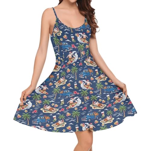 Image of Women's Spaghetti Strap Dress Summer Casual Swing Sundress Girls Beachwear Swing Mini Dress