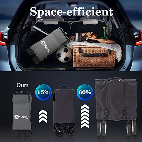 Sekey Collapsible Foldable Wagon With 220Lbs Weight Capacity, Heavy Duty Folding Utility Garden Cart With Big All-Terrain Beach Wheels & Drink Holders. Grey #TOP3