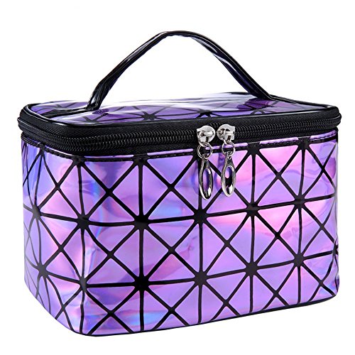 Trousse de toilette de voyage étanche en polyuréthane - Grande capacité - Avec miroir - Violet - Taille unique Cover