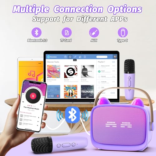 Image of Mini Karaoke Machine Toys Gifts,Kids Portable MP3 Player with 2 Wireless Microphone and LED,Christmas Birthday Gifts for Girls Boys 3 4 5 6 7 8+ Year Old (Purple)