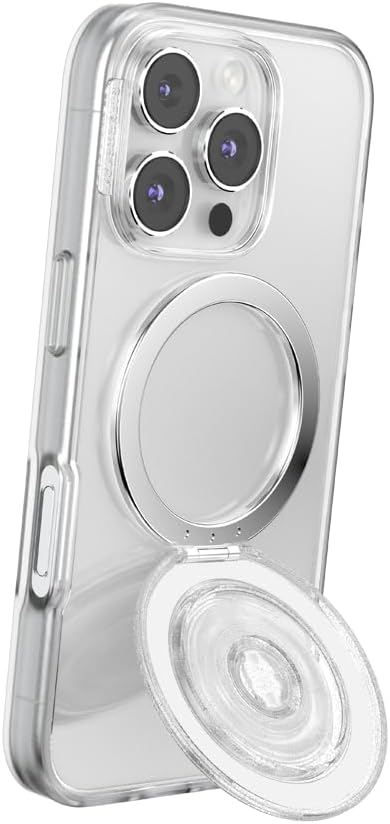PopSockets Kick-Out Grip for MagSafe, Adjustable Kickstand for Portrait or Landscape, Magnetic Stand, Clear - Clear Glitter
