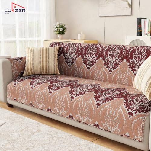 Image of Lukzer 3 Seater Sofa Cover Quilted Reversible WaveEdge Ultrasonic Cut Sofa Mat with Back and Hand Rest Covers - Leopard Print - Washable Sofa Protector for Modern Living Room 180 x 150 CM /SC-220-03WB