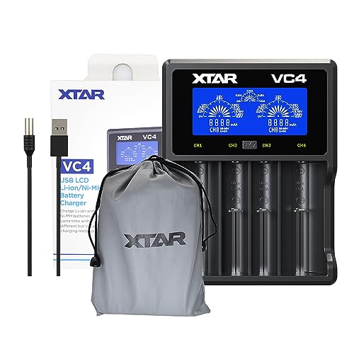 XTAR VC4 Universal Battery Charger - LCD Display, 4 Slots for 18650…