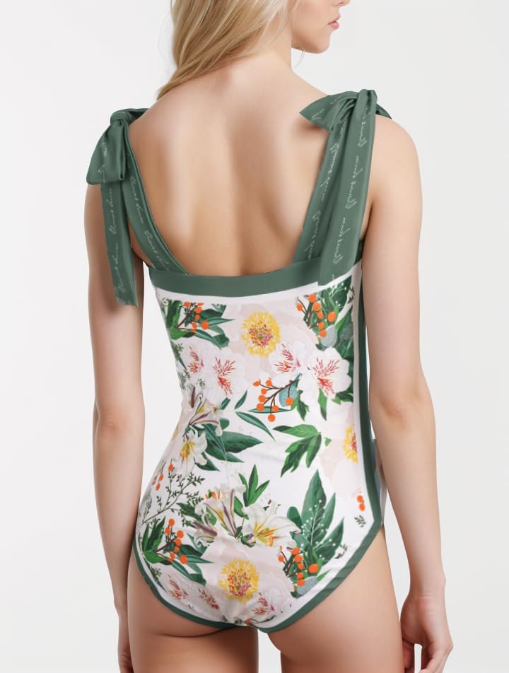 Image of SKAYS Reversible Floral One Piece Swimsuit Women Bathing Suit Vintage Cute with Adjustable Straps Swimwear