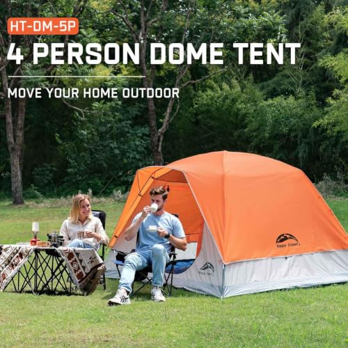 Image of Happy Travel Camping Tent, 4 /5 Person Dome Tents for Camping with Rainfly, Waterproof Clip Easy Setup Portable Family Tent with Mesh Windows, 20% More Headroom Backpacking Tents for Camping & Hiking