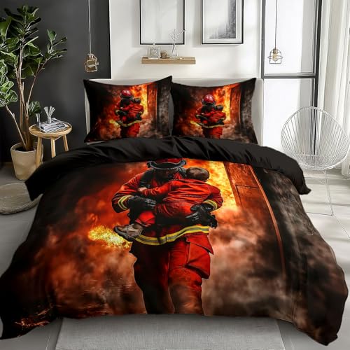 Generisch Bettwäsche-Set Realismus Feuerwehr Kinder 3D-Druck Verdeckter...