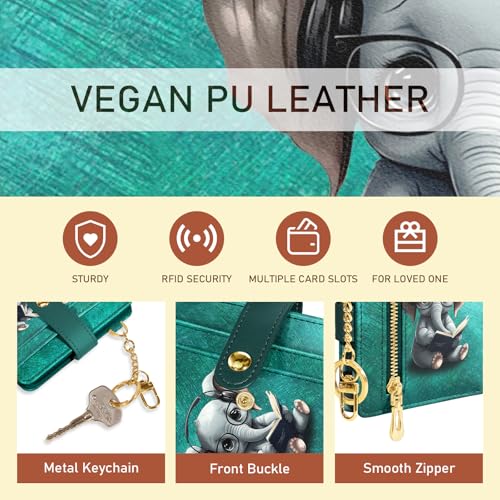Image of Jogjam Rfid Women Wallet, Small Slim Thin Credit Card Wallet, PU Leather Bifold Cash Wallet, Zipper Coin Pocket & ID Window, Female Ladies Teen Girls Girly Gifts, Elephant, Modern