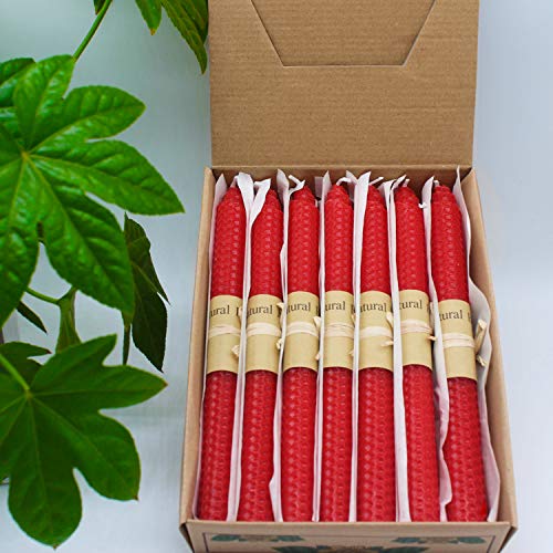Image of Beeswax Handmade Taper Candles, 7 Pair Red Color, 9 Inch Smokeless Dripless Wax Candles, Beeswax Candle for Home Gift Ideas