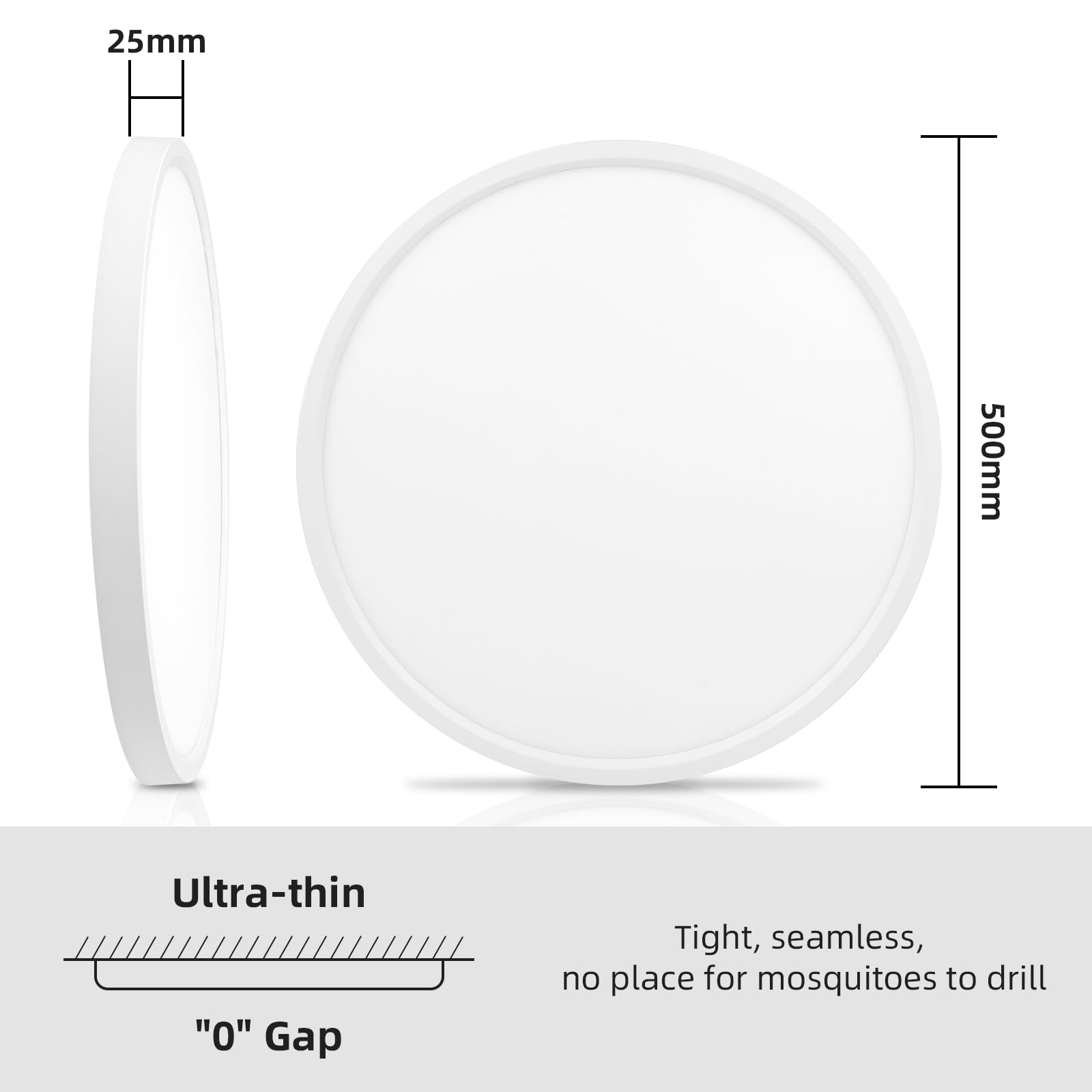Plafon LED Techo Redondo 60W 6000LM Lampara Techo Interior 6500K Blanco Frío, Ø50cm, Luz LED Techo IP44, Plafones para Techo LED para Baño Cocina Sala Dormitorio Comedor