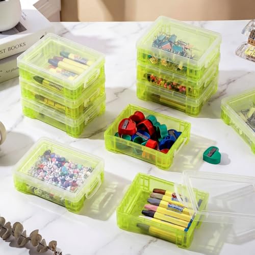 Image of Suzile 40 Pcs Plastic Crayon Boxes Holds 24 Crayon with Snap Lid Storage Container Clear Stackable Case for School Office Classroom Supplies Pen Pencil Craft(Green)