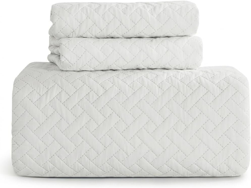 Quilted Bedspread Set with Pillow Shams, Diamond Stitched, Twin/Full/Queen/King Sizes (Dark Gray, Full)