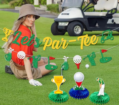 Let's Par-Tee Banner Golf Party Decorations Hanging Swirls Golf Honeycomb Centerpieces Golf Themed Birthday Banner Decorations Retirement Party Decor for Golf Lover Par-Tee Time Birthday Baby Shower Decoration by PTFNY - Used condition - Image 4