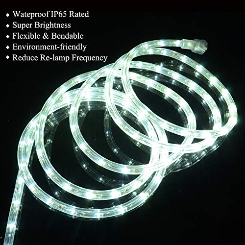 JUNWEN LED Rope Lights Outdoor Indoor Strip Lights Waterproof Daylight White 6500K 114ft/35m 1260LEDs Plug in 110V Tube Lighting Connectable Cuttable Flexible Decorative Garden Stairs Balcony Patio