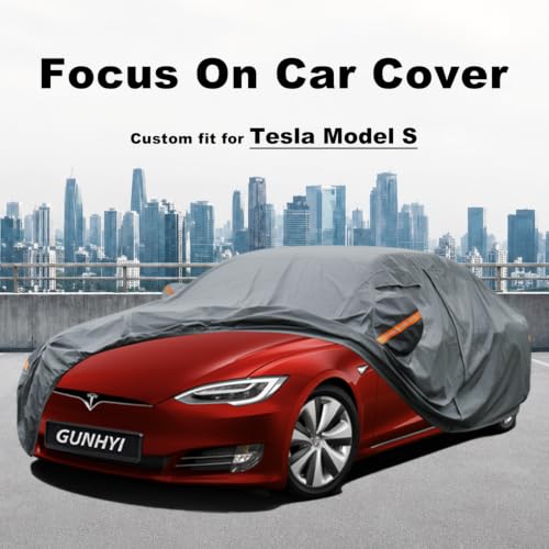 Image of GUNHYI Premium Car Cover Custom Fit Tesla Model S (2012-2026), 16 Layers Heavy Duty Car Cover Waterproof All Weather with Zipper Door for Sun Rain Snow Dust Uv Protection