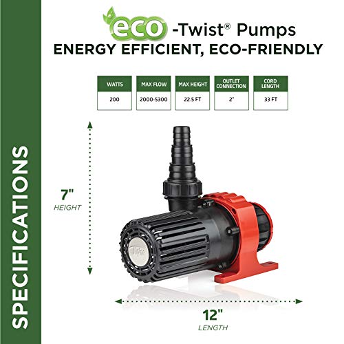 Alpine Corporation 5300Gph Eco-Twist Energy-Saving Pump With Controller - Outdoor Decor Accessory - Great For Fountains, Waterfalls, And Water Circulation, Black/Red (Pxx5300C) #TOP2