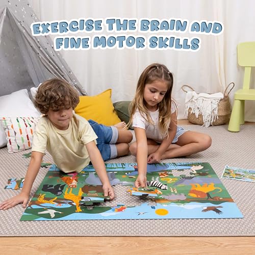 BONNYCO Giant Floor Puzzle of Jungle Animals with 48 Large Pieces. Safari Jigsaw Puzzles for Kids 36.2 x 24.4 in, Gifts for Boys and Girls, Educational Toys Ages 2-8 - Image 8