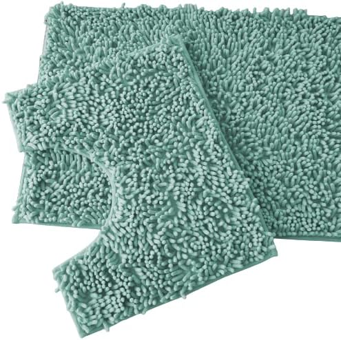 Style Spot Luxury Chunky Loop Bath Pedestal Mat 2 Piece Set Non Slip Washable Bathroom Toilet Mats Extra Absorbent 100% Microfiber Chenille Machine Washable (Peach)