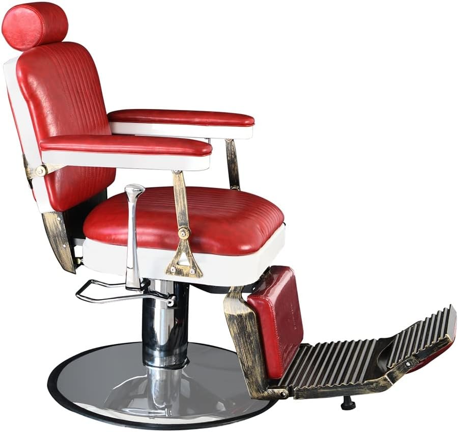 PVC Leather Cover ABS Armrest Shell Disc Extra Large Pump Retractable Barber Chair 300lbs Red