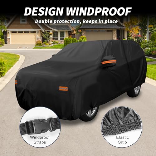 Image of X AUTOHAUX Car Cover Outdoor Waterproof Sun Rain Snow Hail Protection with Left Side Door Zipper 210D-PU for Hyundai Santa Fe