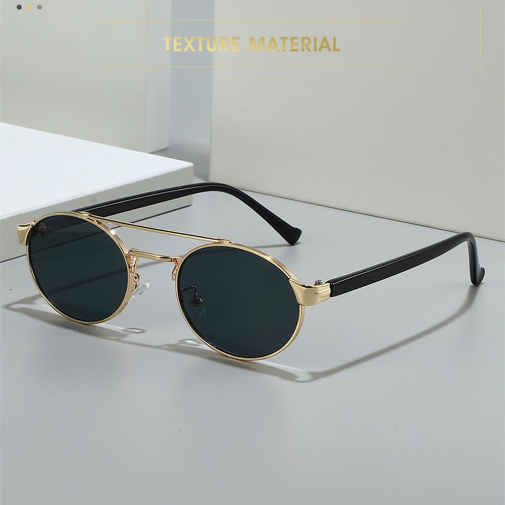 Gafas de sol vintage pequeñas ovaladas para mujer, réplica de lujo, gafas de sol femeninas con doble puente, gafas de sol redondas estilo punk retro