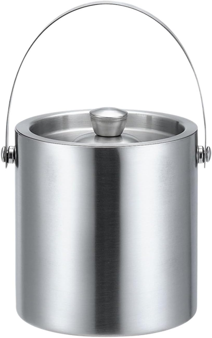 Stainless Steel Ice Bucket Double Walled Beverage Tub Comfortable Carry Handle For Champagne Cocktail Parties Chilling Beer(2L)