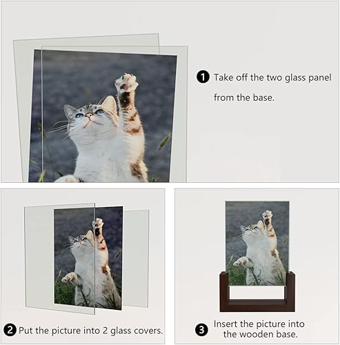 Miniatura 3 de RLAVBL Juego de 2 portarretratos de 4 x 6 pulgadas, marcos de fotos rústicos de vidrio templado de doble cara con base de madera para mesa o