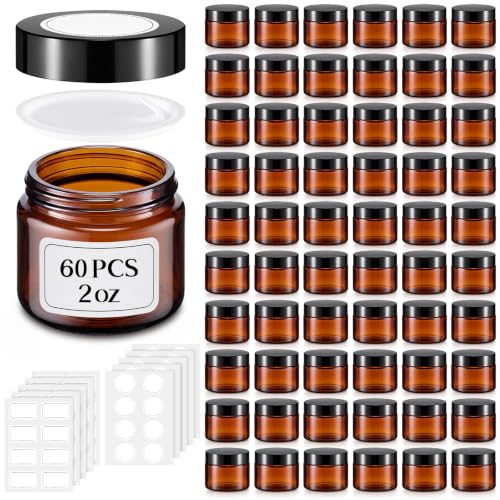 Image of Layhit 60pcs 2 oz Glass Jars with Lids Airtight Jars Bulk,Amber