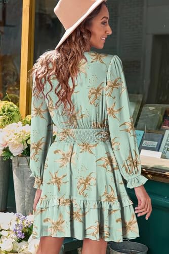 Image of Dokotoo Womens Casual Spring Fall 2025 Deep V Neck Knotted Tiered Chiffon Elegant Mini Short Swing Skater Dresses