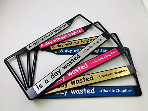 Custom Personalized Black Powder-Coated Metal Laser Engraved Standard Size (6”X12”) - Car/Automobile License Plate Frame With Free Caps - Silver/Black Text (Qty: 1 Frame) #TOP7