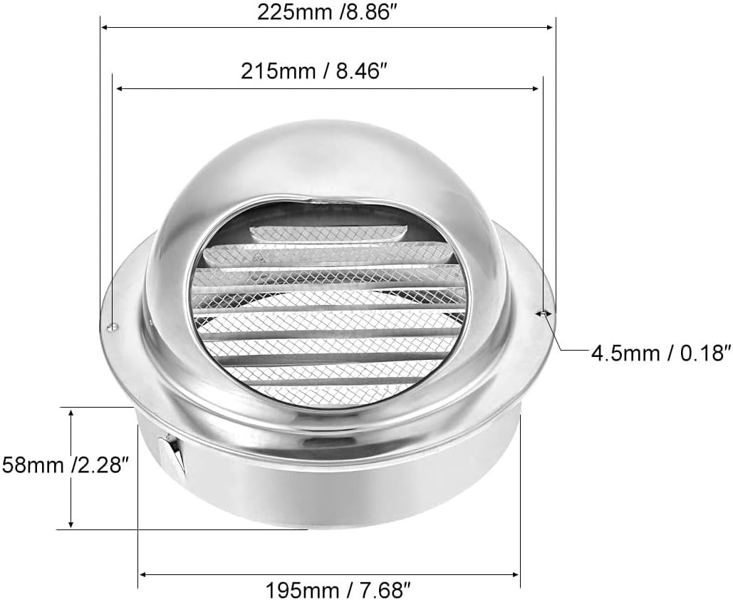 XYWHPGV 7.87 Inch Air Inlet Half Ball Grid Outlet Outlet Mesh for Kitchen Ventilation Office Bathroom Stainless Steel Polished Silver Tone (F76CA 86