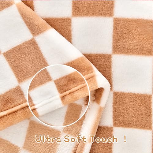 Image of Yurhap Checkered Baby Blanket Fleece Baby Blankets Neutral for Boys Girls, Super Soft Warm Lightweight Infant Toddler Newborn Receiving Blankets for Crib Stroller, 30''x40'', Khaki