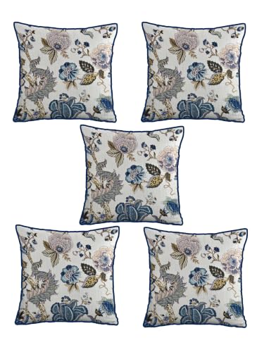 Image of Pure Cotton Quilted Cushion Cover 16x16 Inch | Anokhi Print Decorative Throw Pillow Cover | Soft Cotton Sofa Cushion Cover with Hidden Zipper | Living Room Bedroom Home Decor