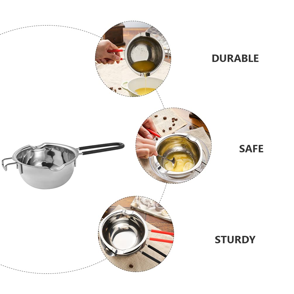 DOITOOL 2pcs Stainless Steel Melting Pot for Chocolate Butter Cheese Ergonomic Design Capacity for Homemade Treats Handle