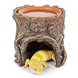 💎【Sicheres Material】Dieses Harz Befeuchten Reptilienversteck ist aus modernem Harz gefertigt, und die Wasserschale darüber ist ein natürliches Terrakotta-Wasserbecken. Sicher und ungiftig, leicht zu reinigen.